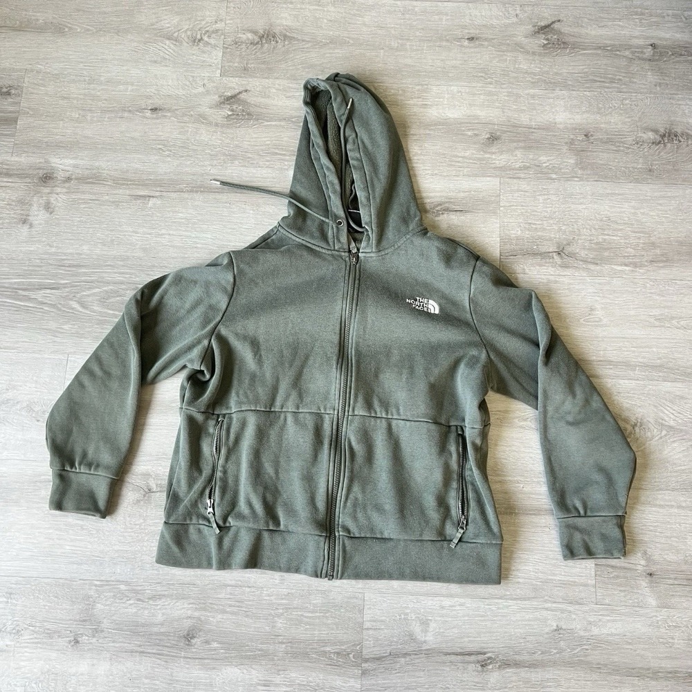 The North Face Womens Zip Up Hoodie Jacket Green Pockets Logo Size M